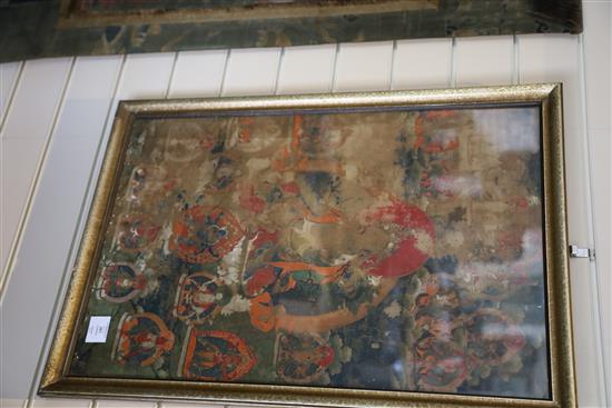 A thangka depicting Green Tara, Tibet, 19th century 67cm x 45cm, worn